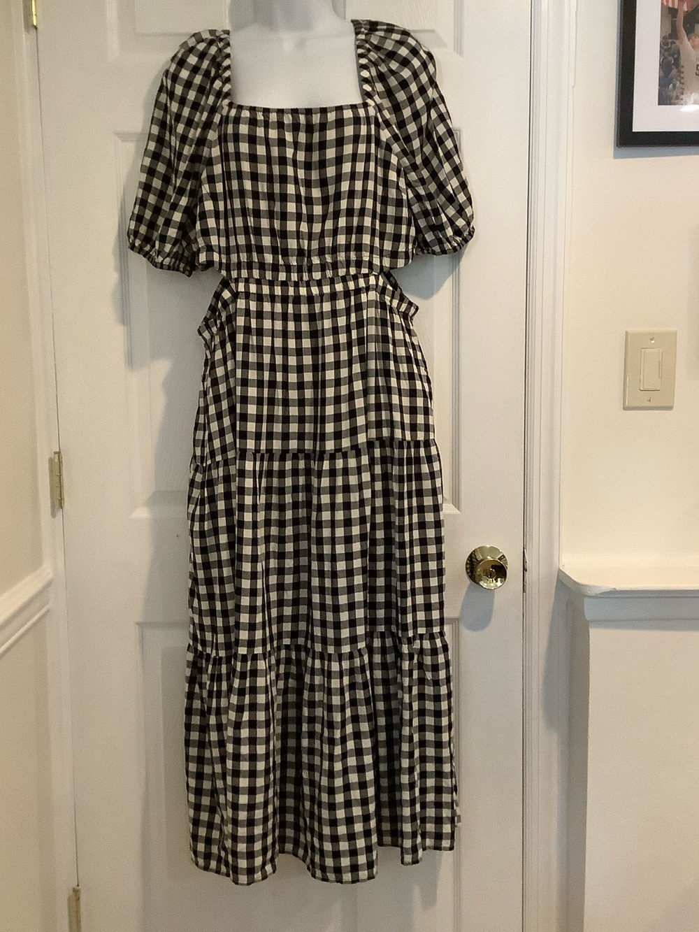 NWT THE DROP Anaya Black/White Gingham Cut Out Farm Girl Prairie Maxi Dress XXL